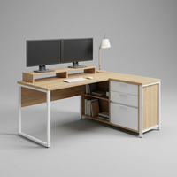 Bureau d'angle en forme de L avec tiroirs de rangement, bureau d'ordinateur moderne en bois avec support pour écran, poste de travail de direction, bureau à domicile