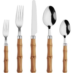 Juego de 5 cubiertos de acero inoxidable, utensilios de cocina ideales para mesa, café, uso doméstico, cubiertos con acabado Chapado en Color plateado, mango largo azul - Product Image 6