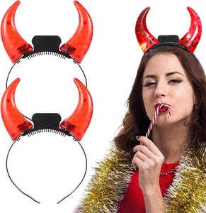 Bandeau à cornes de <span class=keywords><strong>diable</strong></span> en cristal lumineux à LED Bandeau à cheveux de costume d'Halloween pour Diwali Party Holiday Head Boppers - Product Image 6