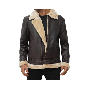 Chaqueta Bomber de piel de cordero auténtica para hombre, estilo de motociclista Vintage, negro, marrón, transpirable, de punto, de talla grande - Product Image 1