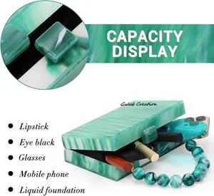 Pochette élégante en résine verte avec poignée perlée Sac à main de soirée en acrylique avec effet marbre rectangulaire Sac à main de fête pour femmes - Product Image 3