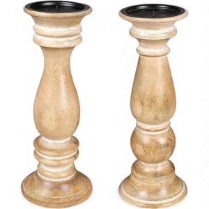 Colección de Portavelas de Madera Desgastada con Formas Vintage Hechas a Mano y Acabado Natural Rústico para Decoración del Hogar Estilo Granja - Product Image 2