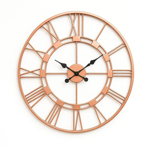 นาฬิกาแขวนผนังแบบอนาล็อก ตัวเลขโรมัน โลหะ ดีไซน์วินเทจ อาร์ตเดโค สีโรสโกลด์ ไม่มีเสียง สำหรับตกแต่งห้องนั่งเล่น (ใช้แบตเตอรี่) - Product Image 1