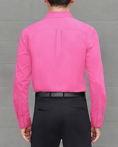 Chemises habillées pour hommes en coton 100% de haute qualité, couleur rose unie, manches longues, respirantes, écologiques, séchage rapide, couleur rose - Product Image 4
