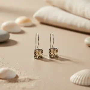 ต่างหูเงินทรงเจ้าหญิงประดับโทแพซสำหรับผู้หญิง ของขวัญสุดเก๋ - Product Image 1