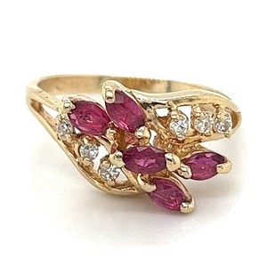 14k Vàng Vàng lãng mạn Vòng handmade 2.5g đồ trang sức mỹ với 1/2 CT <span class=keywords><strong>Ruby</strong></span> 1/10 CT kim cương cắt đá hình bầu dục cho những dịp Hứa hẹn - Product Image 1