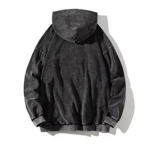 Sudadera con capucha de algodón puro 260gm Vintage Loose-Fit Washing Distressed Cross-Border E-Commerce Versión en blanco Ligero - Product Image 6