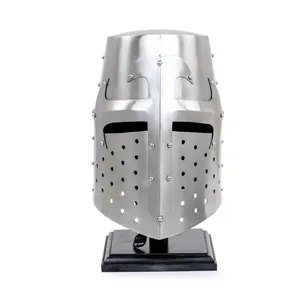 Großhandel Kunst handwerk Great Helm Crusader Stahl gebürstet poliert mittelalter lichen Helm Kostüm Spiel kopf tragen