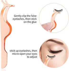 Ensemble de pinces à cils en or rose, outils métalliques de précision pour l'application de faux cils, pointe lisse, personnalisation OEM - Product Image 4