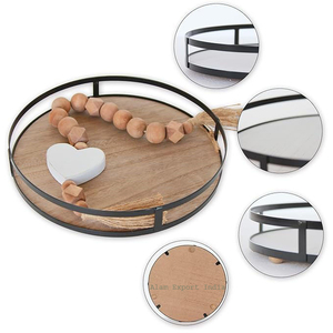 Plateau de service en bois rond le plus vendu Conception en métal Finition noire Taille personnalisée Surface lisse pour collations Plateau à boire du thé - Product Image 6