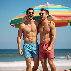 Short de plage décontracté pour homme avec cordon de serrage taille imperméable à l'eau, motif solide imprimé par sublimation - Product Image 6