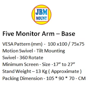 Construction en acier Support de bras fixe pour cinq moniteurs offrant un soutien durable et une flexibilité de visualisation maximale 2025 - Product Image 4