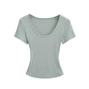 Camiseta corta con hombros descubiertos para mujer, tela elástica suave, ajustada, cuello en U, ropa de discoteca de moda y estilo callejero de verano 2025 - Product Image 5