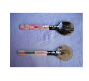 Service à salade en corne naturelle, fait main, écologique, style américain, ustensiles de cuisine, ensemble de couverts pour table, restaurant, hôtel, outils en vrac - Product Image 1