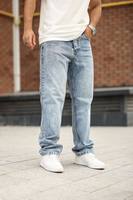 Jeans Vintage de Corte Recto y Ajustado para Hombre, Casuales, Elásticos, Ecológicos, de Cintura Media, Gruesos, con Suavizante Personalizado, Color Denim