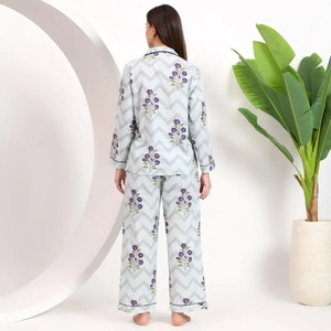 Handgemaakte Indiase Katoenen Blok Print Pyjama Set Voor Vrouwen Elegante Zomer Lounge Wear Gepersonaliseerde Bruidsmeisjes Bruiloft Pj Odm - Product Image 5