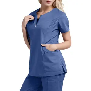 महिला चिकित्सा वर्दी स्ट्रेच स्क्रब सेट हॉस्पिटा शॉर्ट स्लीव टॉप पैंट नर्सिंग सहायक उपकरण डॉक्टरों के कपड़े