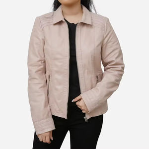 Traje de moda de alta demanda, chaqueta de cuero para mujer genuino, chaqueta de cuero impermeable con cremallera frontal, estilo de manga larga para mujer - Product Image 4