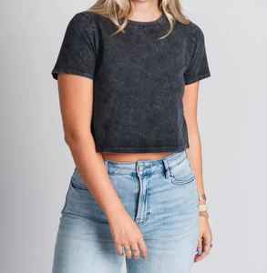 Top corto personalizado de manga corta con cuello redondo para mujer, camisetas 100% de algodón y fibra de bambú de secado rápido, transpirable para todas las estaciones 2025 - Product Image 3