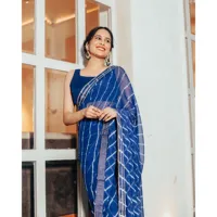 Sari Banarasi Leheriya Bleu Cloche, Chiffon Pur de Haute Qualité, Robe Ethnique Indienne, Taille Unique pour Filles, Tenue de Soirée, Bollywood, Pakistan