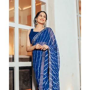 Sari Leheriya Banarasi Azul Bell, Vestido Étnico Indio de Seda de Alta Calidad para Niñas, Ideal para Fiestas, Estilo Bollywood Pakistaní - Product Image 2