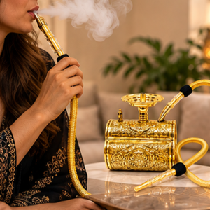 Chicha de table de luxe égyptienne en laiton martelé laqué, design en forme de mini sac à main - Product Image 5