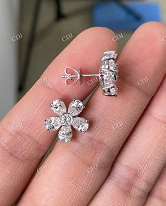 Pendientes de tuerca de flor de corte de pera de alta calidad, regalo de compromiso de Plata de Ley 925, racimo de diamantes, fabricación de joyas de India - Product Image 4