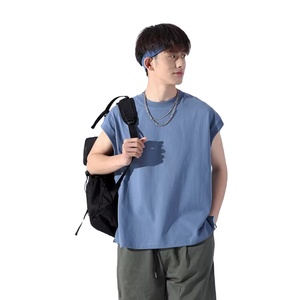 เสื้อยืดลำลองคอกลมแขนกุดสำหรับผู้ชายมีโลโก้ด้านหน้าผ้าแคนวาสผ้าฝ้าย100% พิมพ์ลายดิจิตอลระบายอากาศทรงปกติ - Product Image 6