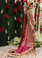 Robe de mariée élégante Farshi, tenue de mariage pakistanaise, confectionnée en tissu 100% soie chiffon, silhouette Empire, motif cristal
