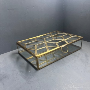 Boîte à bijoux organisateur, boîte de rangement, design haut de gamme en laiton, verre et miroir - Product Image 4