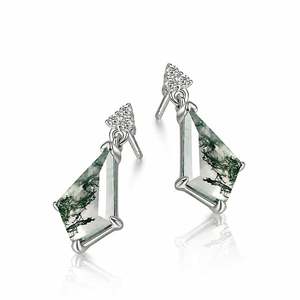 Pendientes colgantes Jeulia de ágata musgosa con corte cometa en plata de ley - Product Image 1