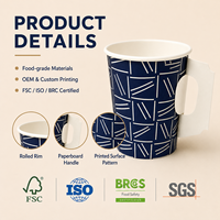 Vaso de Papel para Bebidas Calientes, para el Hogar y la Cocina, Resistente, de Grado Alimenticio, Certificado, Libre de BPA, No Tóxico, con Asa