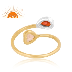 Best Selling <b>Sterling</b> <b>Silver</b> 18K Gold Plated Natural Red Onyx & Citrine Gemstone <b>Adjustable</b> <b>Ring</b> Demi Fine Jewelry Manufacturer - Product Image 4