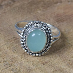 Aqua Chalcedony Sterling <b>Silver</b> Ring Oval Gemstone Handmade Jewelry March Birthstone Gift For Women - Product Image 3