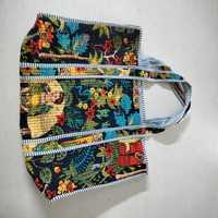 Tas Tote Wanita Musim Panas Buatan Tangan Mewah Motif Cetak Katun Berlapis Resleting Kapasitas Besar Tahan Lama Grosir