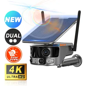 2023 novo Modelo de Lente Dupla 4MP 4G 4K HD Câmera Sem Fio Ao Ar Livre Solar 180 Wide Angle Dual Lens CCTV 4G Câmera De Segurança Energia Solar