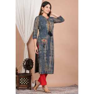 Chemisier et chemise Kurta droite brodés tie-dye pour femmes Styles à la mode - Product Image 5