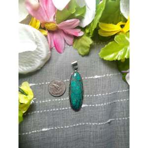 Pendentif en turquoise Kingman et argent sterling, fabrication Navajo, serti expertement - Product Image 2