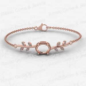 Bracelet semi-monté en argent sterling 925 plaqué or 14 carats de haute qualité, zircon ovale 8x10 mm, motif floral, bijoux souvenir, sac vide - Product Image 3