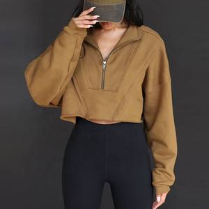 Mujeres Crop Top Algodón Media Cremallera Up Cropped Hoodies Sudaderas - Product Image 5