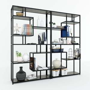 KTB68071 Rubberwood Multifunctional Durable Decorative <b>Shelf</b> with Iron Frame 100x30x180(cm) Standing Type for Living Room - Product Image 5