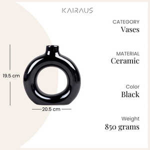 แจกันทรงโดนัทสีดำ ดีไซน์อาร์ตเดโคแบบมินิมอลสมัยใหม่ ทำจากเซรามิกดินเผา สำหรับตกแต่งบ้านหรืองานแต่งงาน วางบนโต๊ะหรือพื้นได้ - Product Image 4
