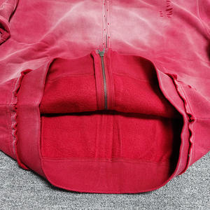 Fabricant vente en gros de haute qualité fermeture éclair Vintage soleil fané trou Streetwear sweat à capuche Stone Acid Wash Distressed Hoodie - Product Image 5