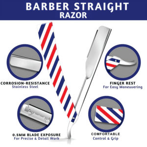 Maquinilla de afeitar de barbero de borde recto de salón de alta calidad, hoja de acero inoxidable, mango de acero inoxidable para hombres, afeitado húmedo, uso facial, garganta - Product Image 4