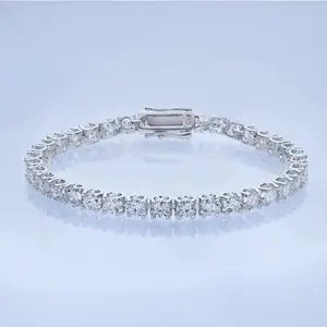 Sterling Silver 3 MM White Round Shape Moissanite Diamonds Tennis Bracelet / Beautiful Sterling Silver Bracelet / Use For Neckla