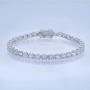 Pulsera de Plata de Ley 925, pulsera de tenis de diamantes de moissanita de forma redonda blanca de 3 MM/hermosa pulsera de plata de ley - Product Image 1