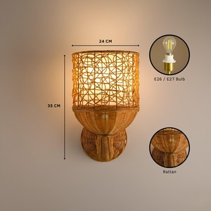 โคมไฟหวายติดผนังทำด้วยมืออันหรูหราสำหรับการตกแต่งที่ทันสมัย - Product Image 2