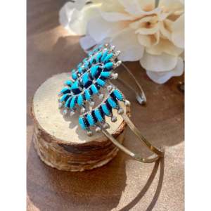 Evonne Hustitto Zuni Turquoise & Sterling <b>Silver</b> Needlepoint Cluster <b>Cuff</b> <b>Bracelet</b> Fashionable Accessory - Product Image 4