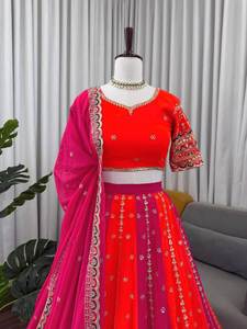 Lehenga choli กับชุด dupatta สำหรับผู้หญิงที่ออกแบบด้วยการปักที่สวยงามมีสไตล์สำหรับงานแต่งงานและงานปาร์ตี้ - Product Image 3