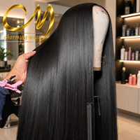 Perruques de cheveux humains brésiliens lisses de 30 à 36 pouces, avec dentelle transparente HD 13x6, noires naturelles, densité 180-250, perruque 13x4